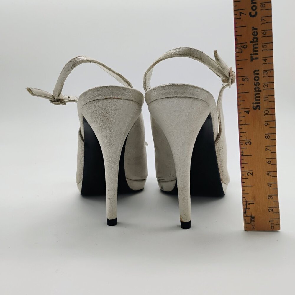 Stuart Weitzman Silver Suede Open Toe Slingback H… - image 5